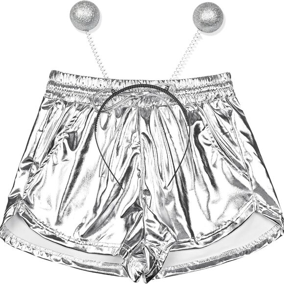 Chic Metallic Shorts with Drawstring Waist - Perfect for Festivals & Workouts - Picture 1 of 7
